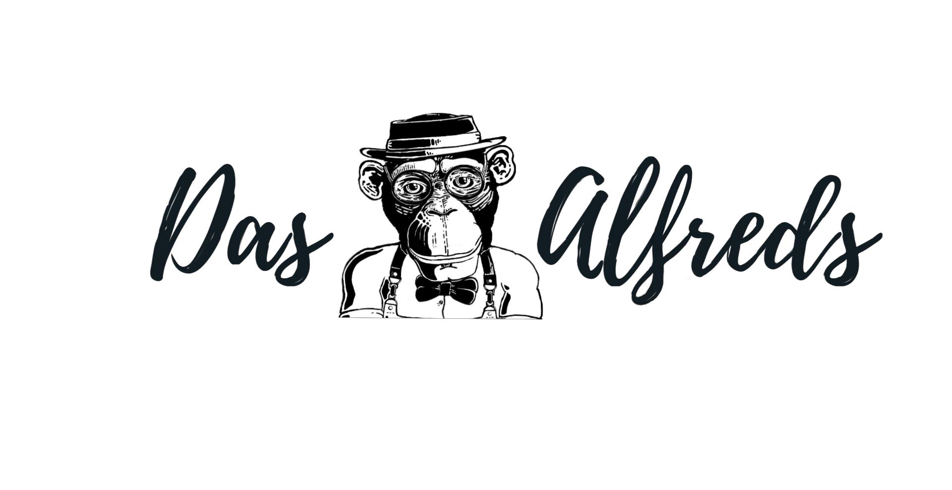 Das Alfreds – Logo mit Affenmotiv, Hut und Fliege
